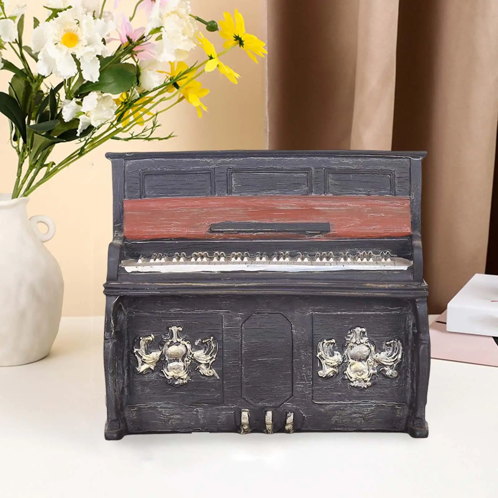 European Style Musical Sculpture Decors Resin Piano Statue Figurine for Bookshelf