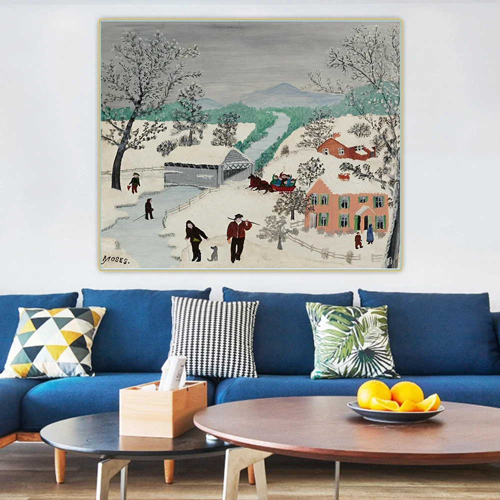 Anna Mary Robertson Grandma Moses《Winter Landscape》Canvas Oil Painting Art Aesthetic Picture Wall Hanging Decor Home Decoration