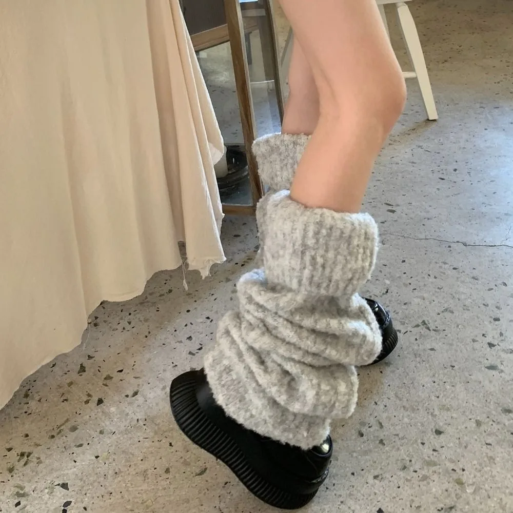 Grube, ciepłe zimowe ocieplacze na nogi, nakładki na stopy, kawaii pluszowe skarpetki na nogi, lolita, JK, Y2K, dzianinowe długie pończochy, styl spicy girls.