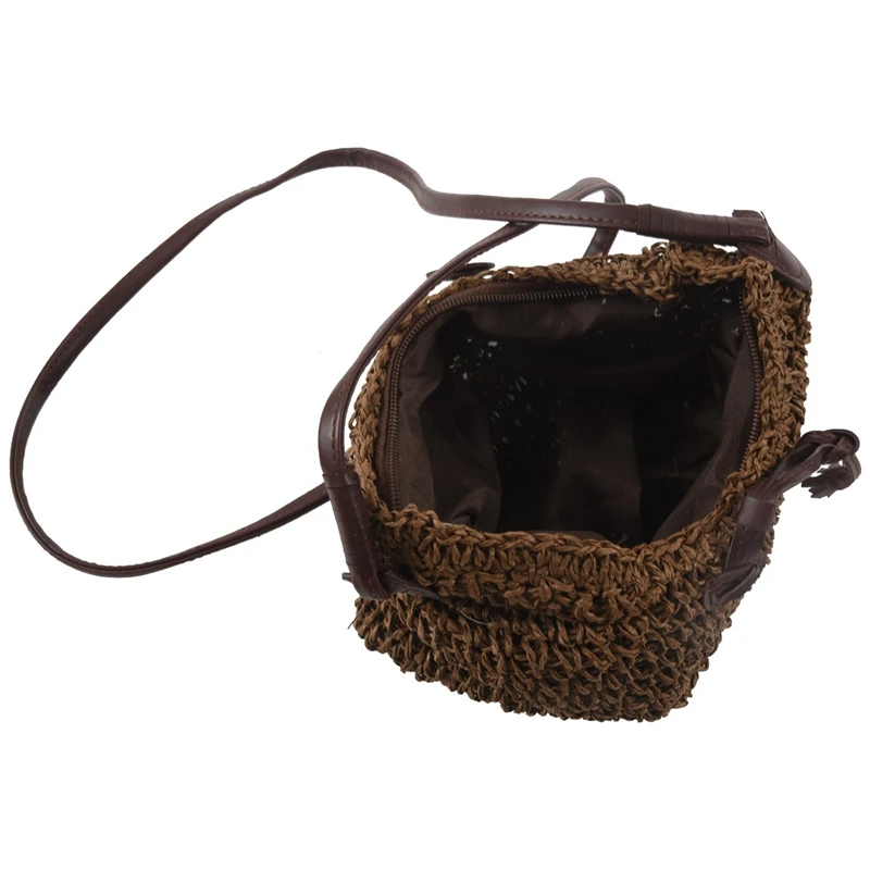 2X Fabric Bags Shoulder Straw Summer Of Women Fabric Crossbody Bags Canvas Jute Beach Travel Bag Brown