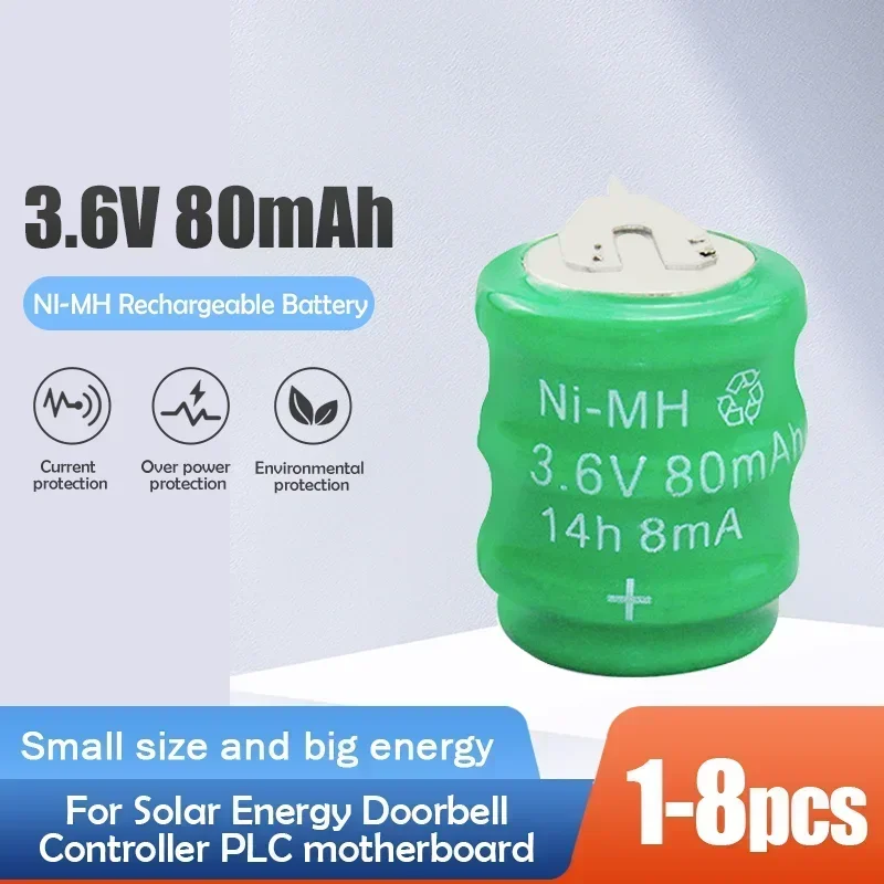 3.6V 80mAh NI-MH Ni MH Rechargable Battery Button Cell With Solder Pins For Doorbell PLC Motherboard Solar Energy LED Lawn lamp