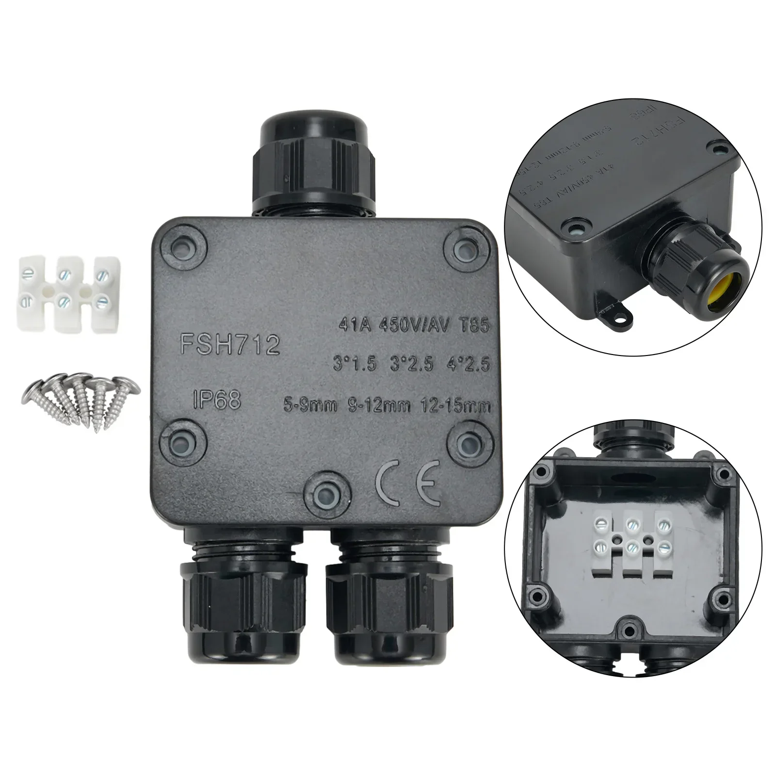 Kotak sambungan 3 arah 24A 450V antiair PC kabel konektor IP68 bumi kotak koneksi luar ruangan 54mm * 29mm * 27mm peralatan listrik