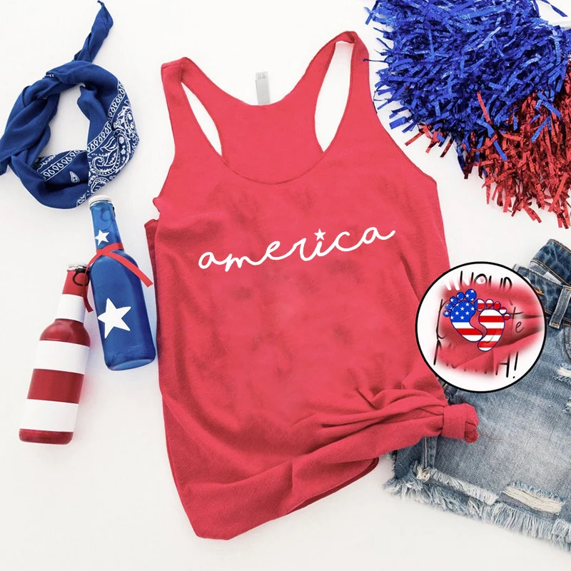 

America Muscle Tank Womens 4th of July Tank Top Cute 4th of July Shirt Casual Womens Clothes Gym Tank Top Letter M