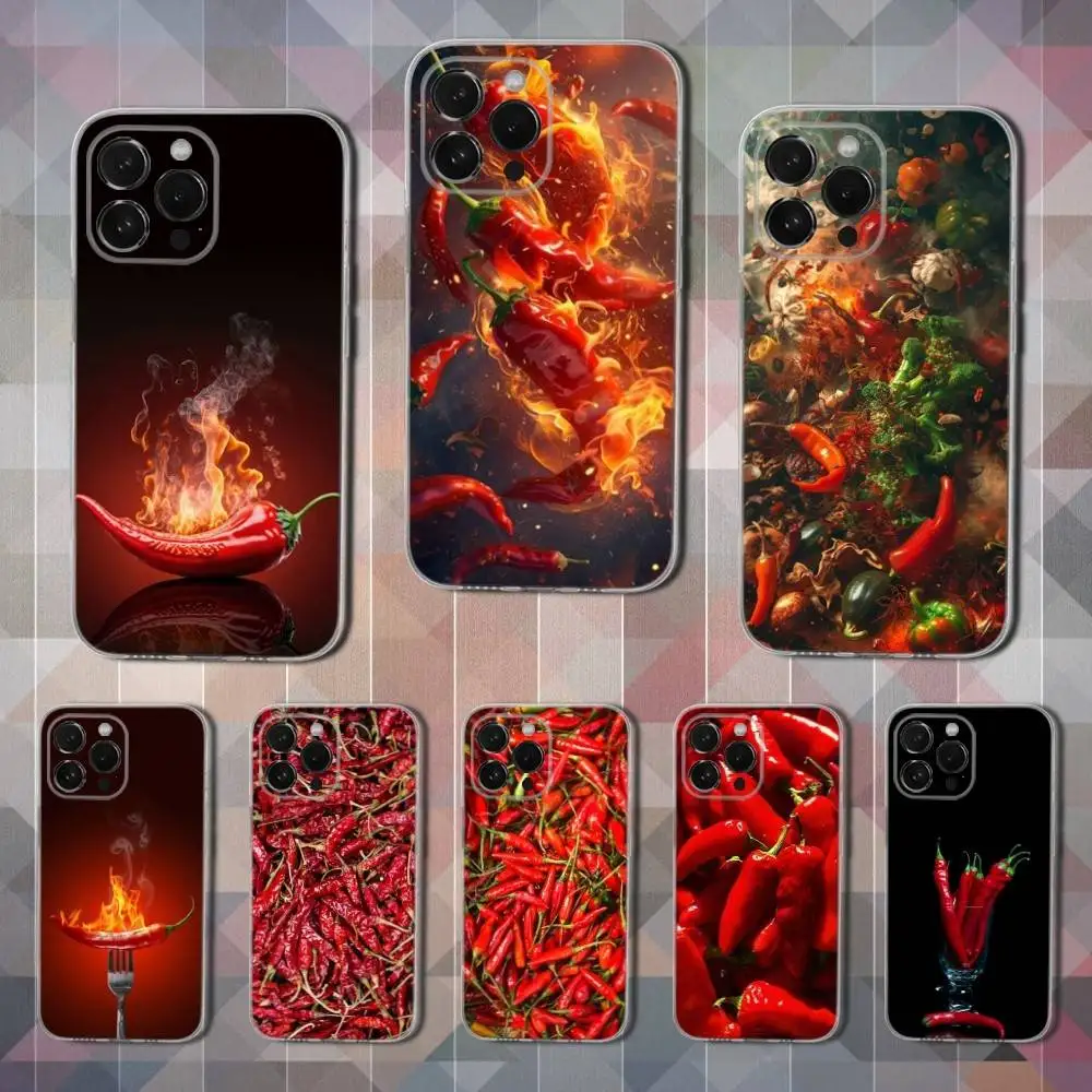 

Red Art Spicy Chili Phone Case For iPhone 16,15,14,13,12,11,17 Pro,Max,Plus,X,XS,XR,SE,Mini Transparent Soft Cover