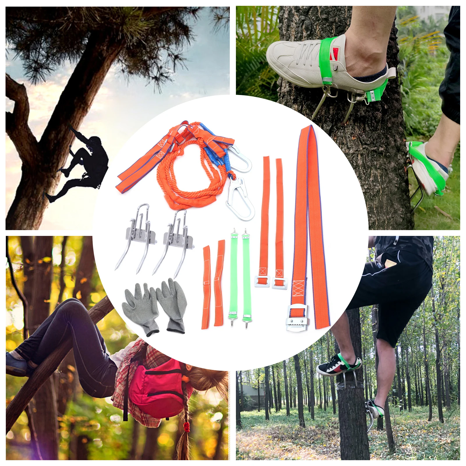 45# Steel Tree Climbing Spikes Tool Set with Adjustable Safety Belt Ankle Strap for Outdoor Jungle Survival Fruit Picking Hunt