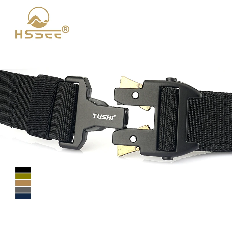 HSSEE New Men's Elastic Belt Zinc Alloy Quick Release Buckle Tactical Outdoor Belt Soft Nylon Rigid Casual Belt Male Waistband