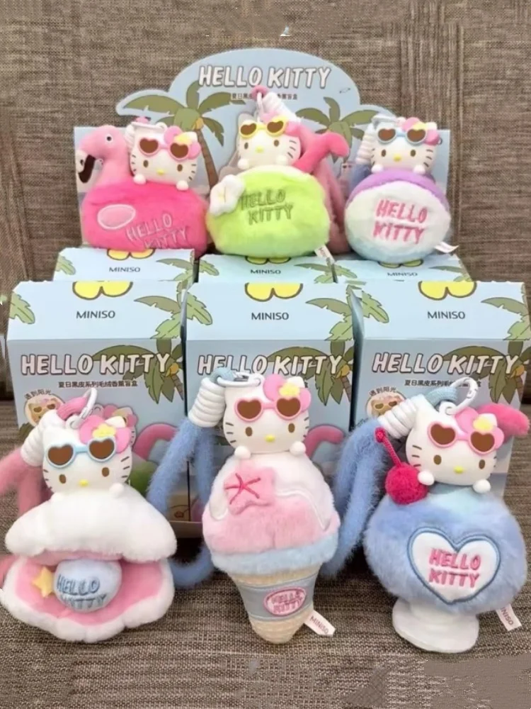 

Hellokitty Katie Summer Series Plush Aromatherapy Color Change Blind Box Pendant Gift New Cartoon Black Leather Trendy Toy
