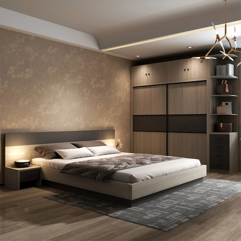 

!@Modern Design King Size Wooden Double Bedroom With Mattress Home Furniture Bed