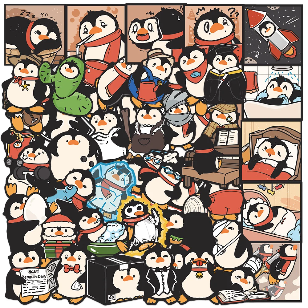 

50pcs Funny Penguin Graffiti Stickers Cartoon Animal DIY Mobile Phone Case Decor Luggage Skateboard Sticker Birthday Party Decor