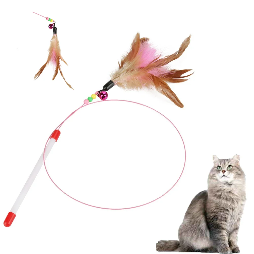 1-10Pc Interactive Cat Feather Toy Accessories  Pet Supply Wand Kitten Cat Teaser Feather Toys with Bell Interactive Stick Toy