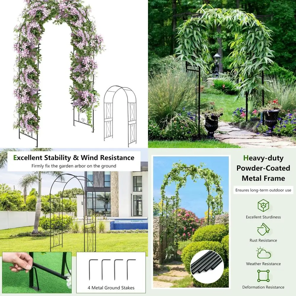 

Metal Garden Archway for Climbing Plants and Roses, 7.2FT Tall, Wedding Arch, with Support Stakes, Patio Trellis