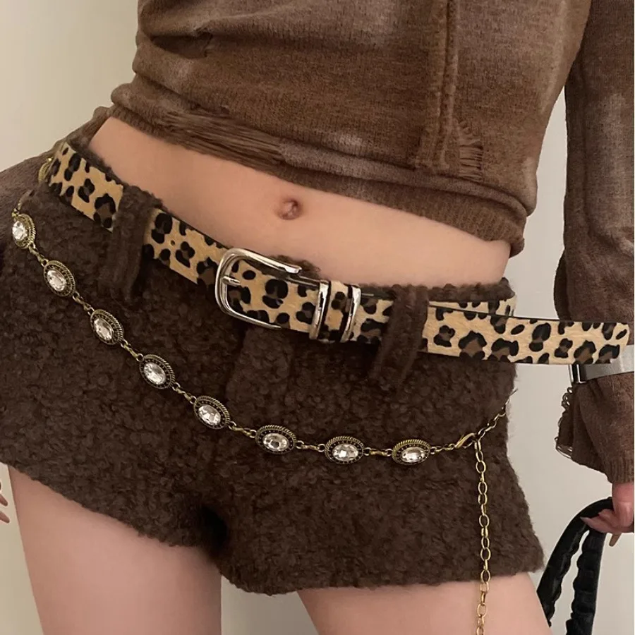

Fashion Women's Design Sense Niche Fine Leopard Print Snakeskin Pattern Trendy Cool American Spice Girl Style Versatile Belt