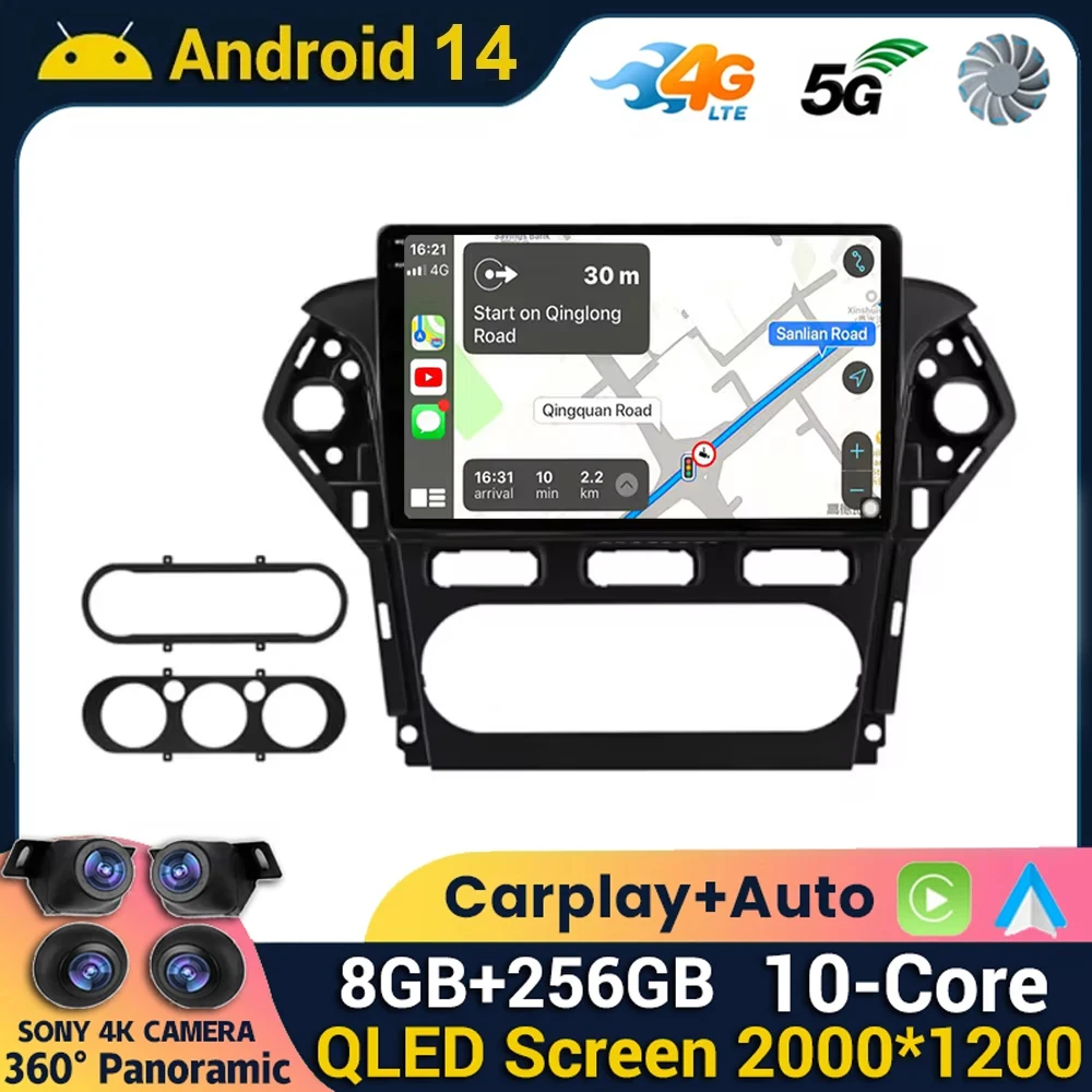 

Автомобильный радиоприемник на Android 14 для Ford Mondeo MK4 2007-2010, беспроводной Carplay, Android, авто, 9 дюймов, сенсорный экран, GPS, Wi-Fi, GPS-навигатор