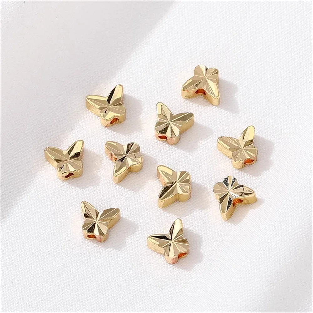 

14K Gold Double Cut Butterfly Shaped Separated Beads DIY Handmade Beaded Bracelet Necklace Headpiece Material Accessories L115