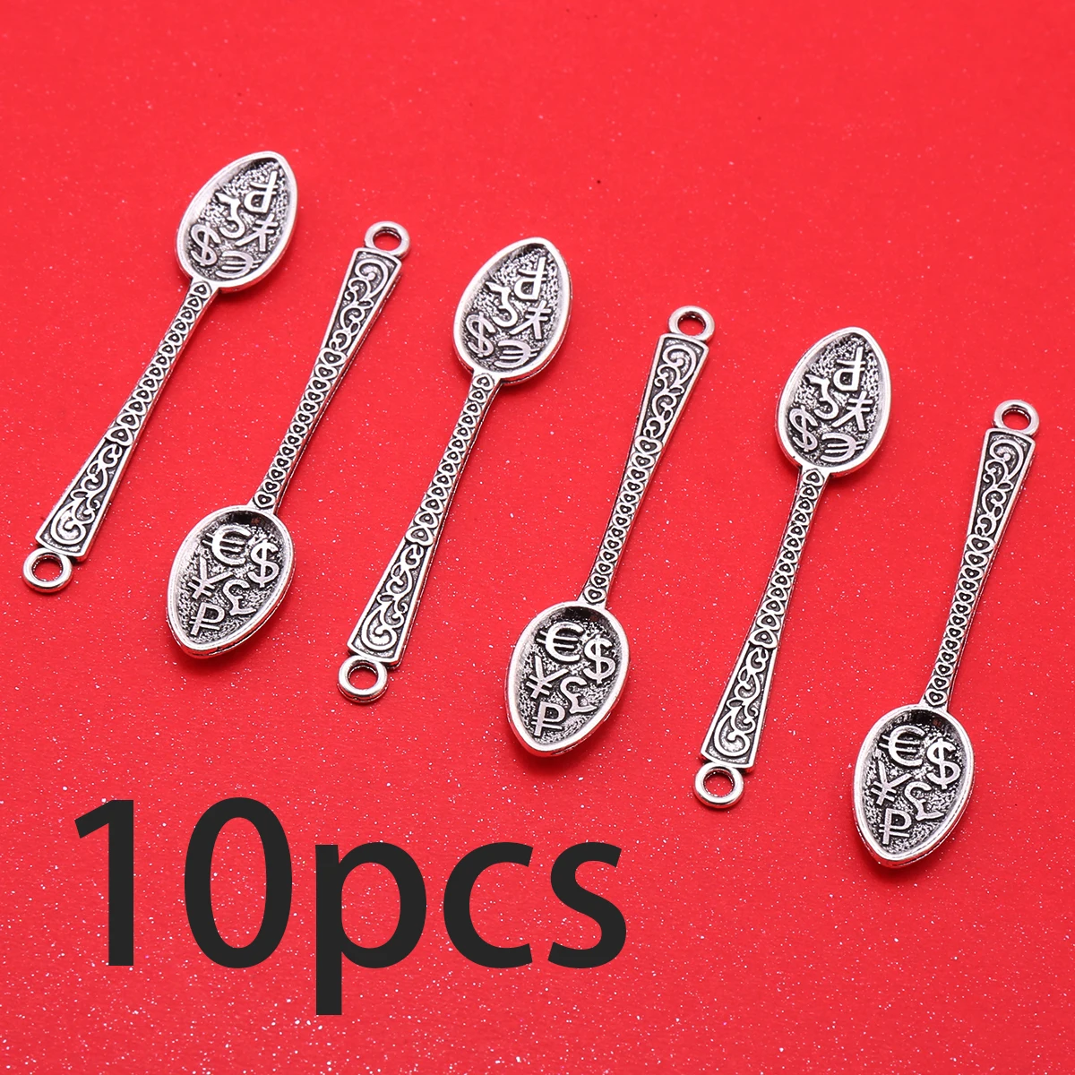 10-Piece Set of Vintage Patterned Small Spoons for DIY Crafts, Featuring Embossed Scroll Pattern Handles, Engraved Symbols and Patterns on the Bowl Surface, Suitable for DIY Bracelets, Necklaces, Earrings, Pendants, and Handmade Beaded Decoration Accessories
