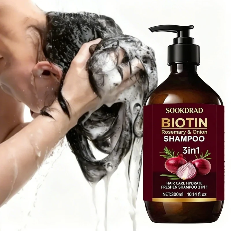 Biotin Rosemary Onion 3-in-1 Shampoo Nourishing Soft Strands For Men Women Daily Use 300ml