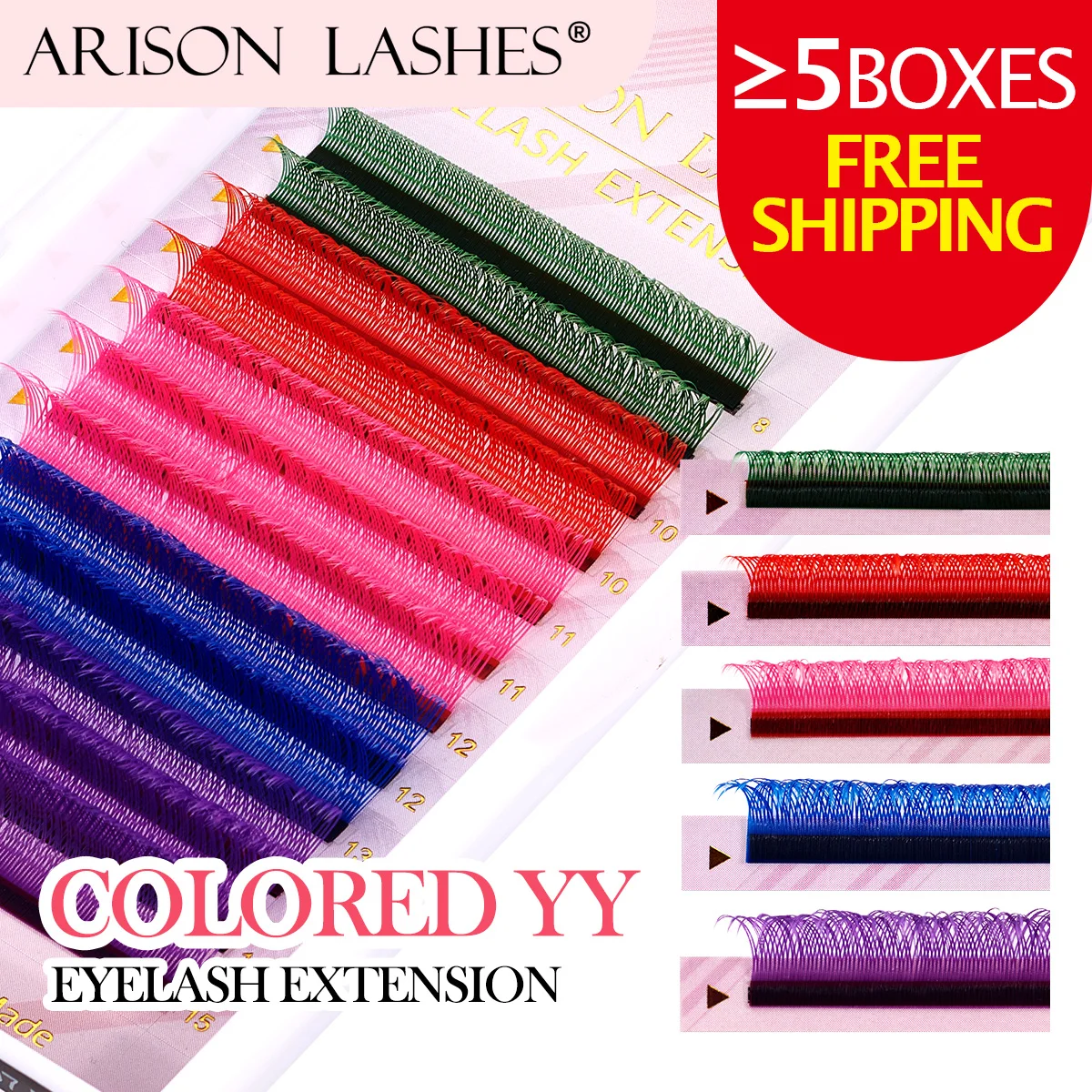 ARISON Colorful Y-Shape Eyelashes Extension Green Pink Blue Purple Mixed YY Lashes Brazilian Cilios y Premade Volume Fans Lash