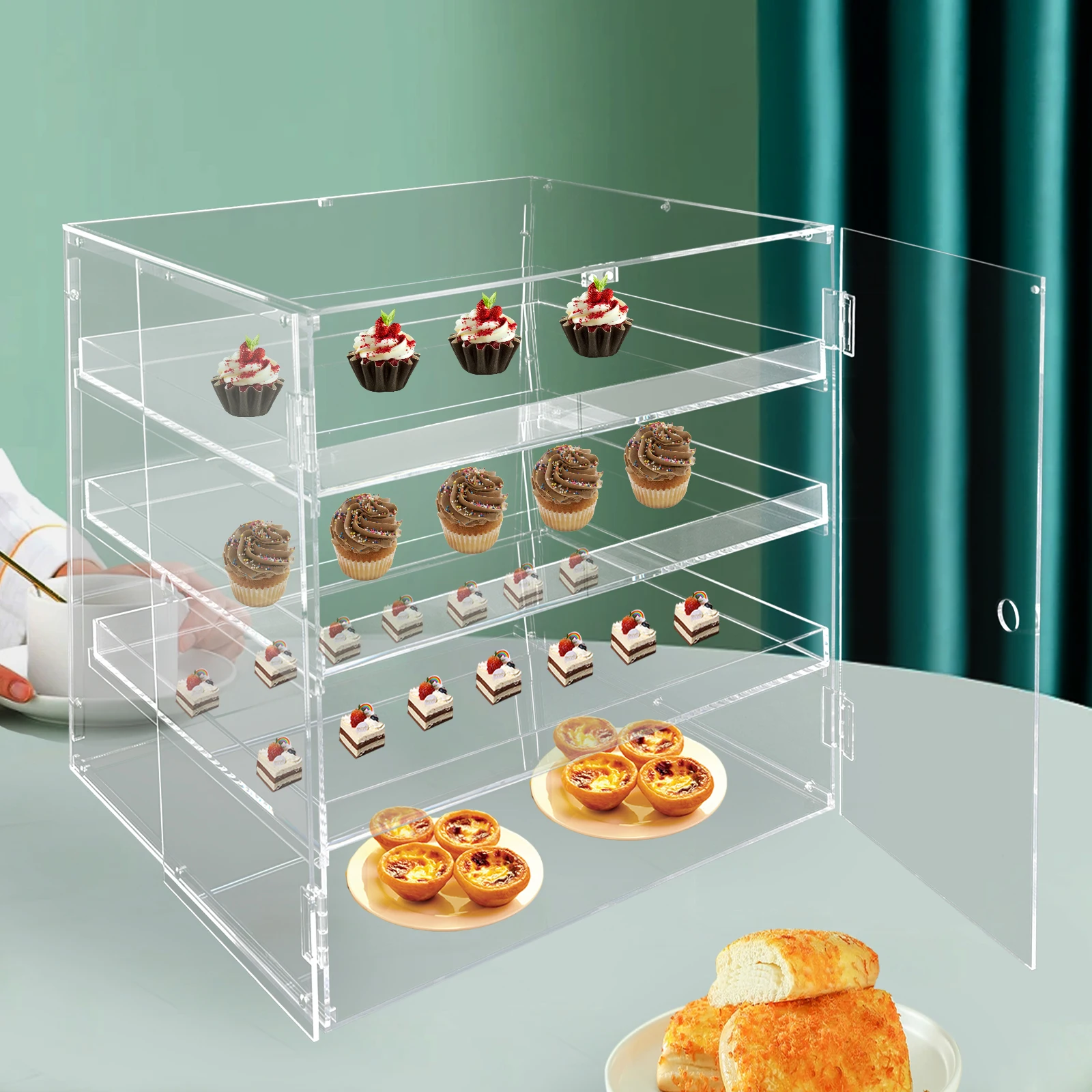 Pastry Display Case Countertop, Bakery Display Case Countertop with 3 Trays, Acrylic, Size: 18.7×17.71×17.71in