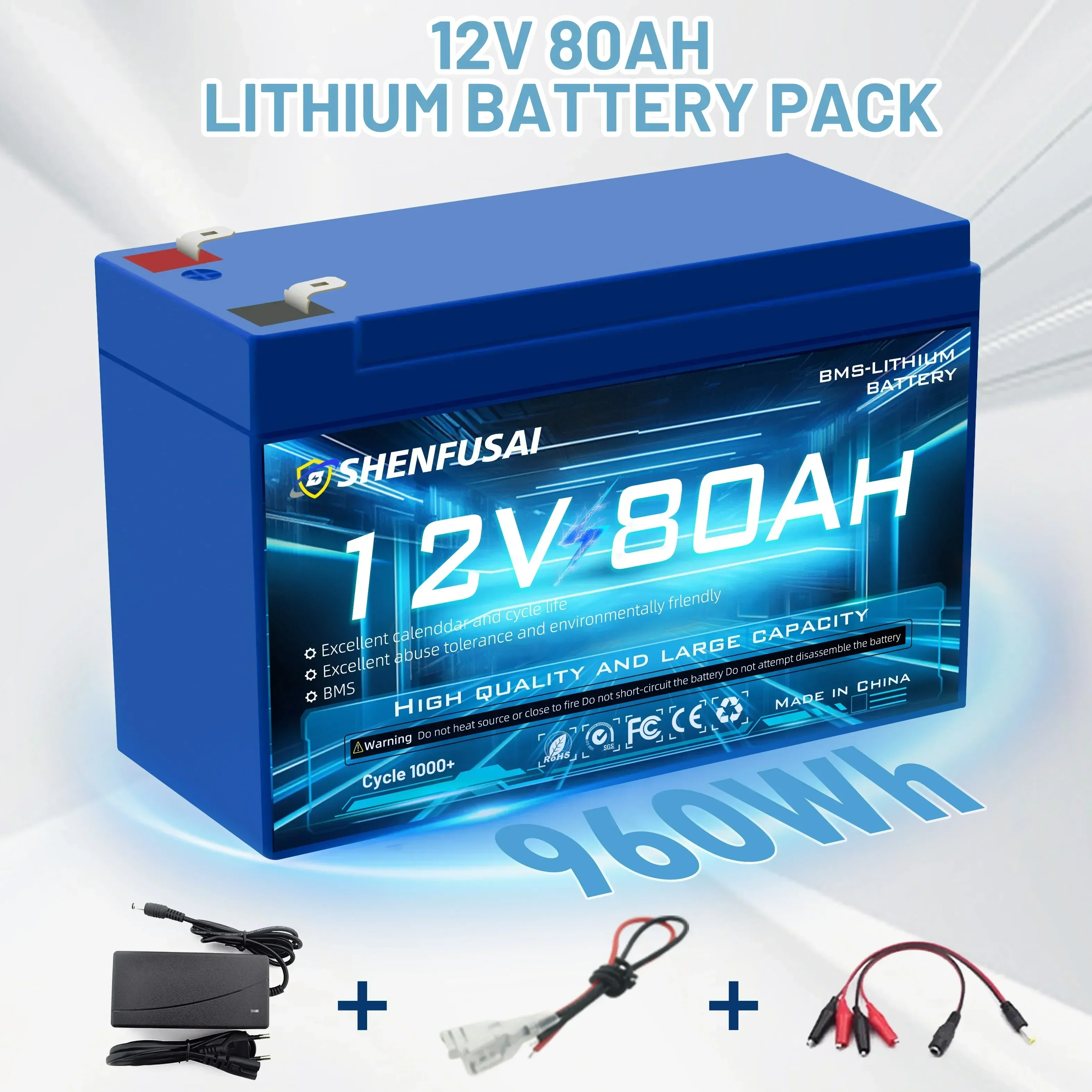 12V 80Ah Li Ion 18650 Battery Upgraded Lithium Battery Pack 100Ah/80Ah Built-in BMS 30A High Current For solar cell