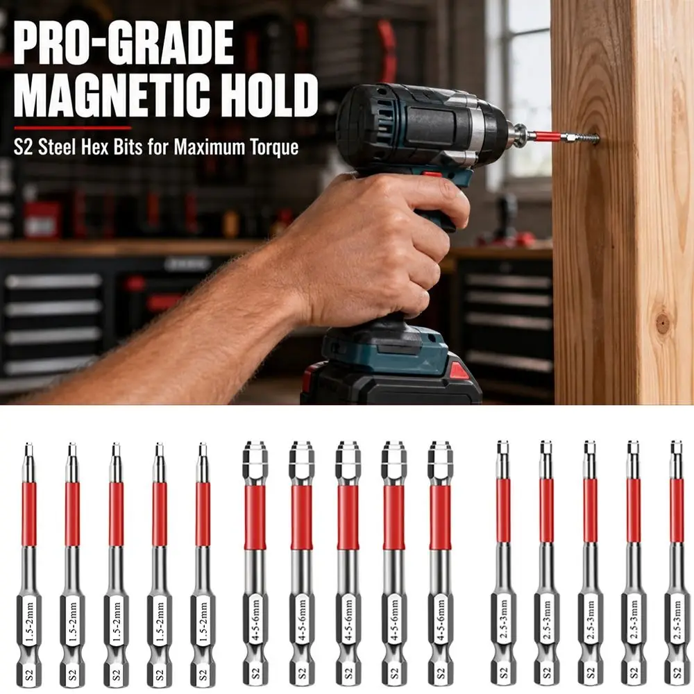 5Pcs Hexagonal Handle Electric Screwdriver Bits Strong Magnetic Hight Hardness Hexagonal Screwdriver Bit S2 Alloy Steel