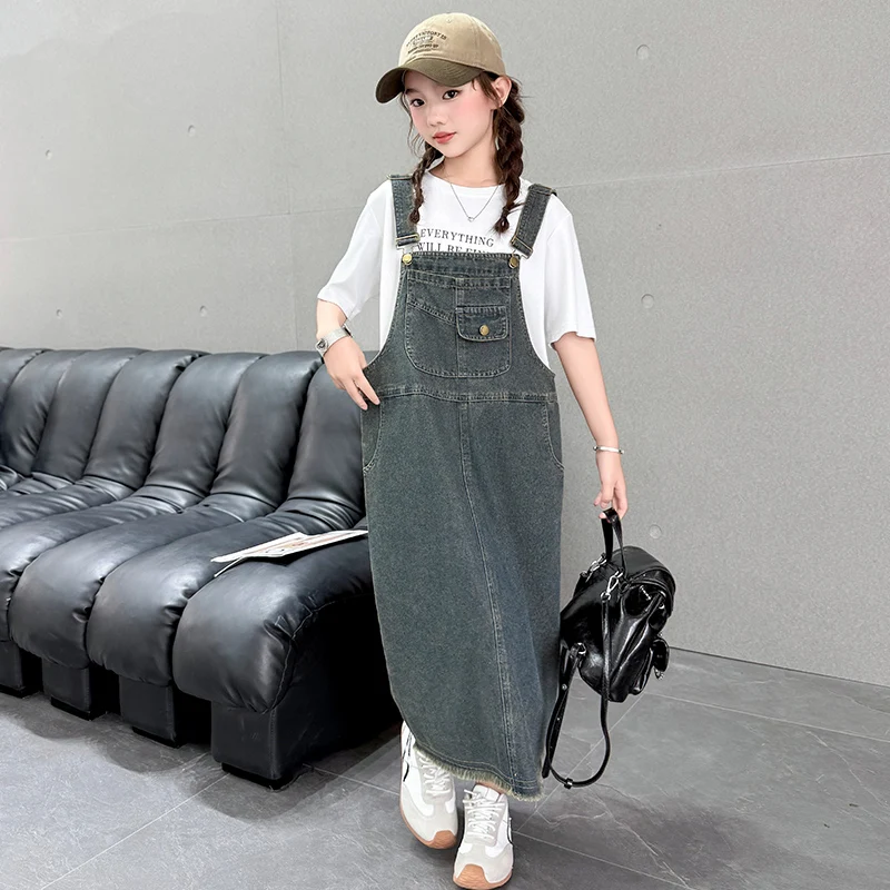 فستان كلاسيكي للأطفال من قماش الدنيم المتعثر للفتيات فستان جينز غير رسمي فستان راعية البقر والدنغري فساتين صيفية للأطفال #4