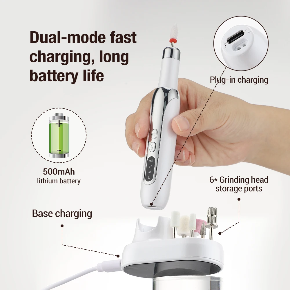Perceuse à ongles électrique sans fil, ensemble de fraises de manucure, mini limes à ongles, ponceuse, outils de dissolvant de vernis gel, 15000