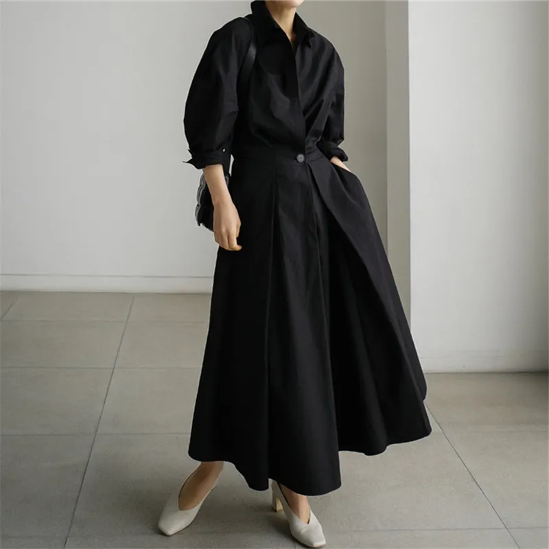 2024 New Loose Long-sleeved Shirt Dress Female Korean Version High-waisted Slim-fit Dress Academy Style