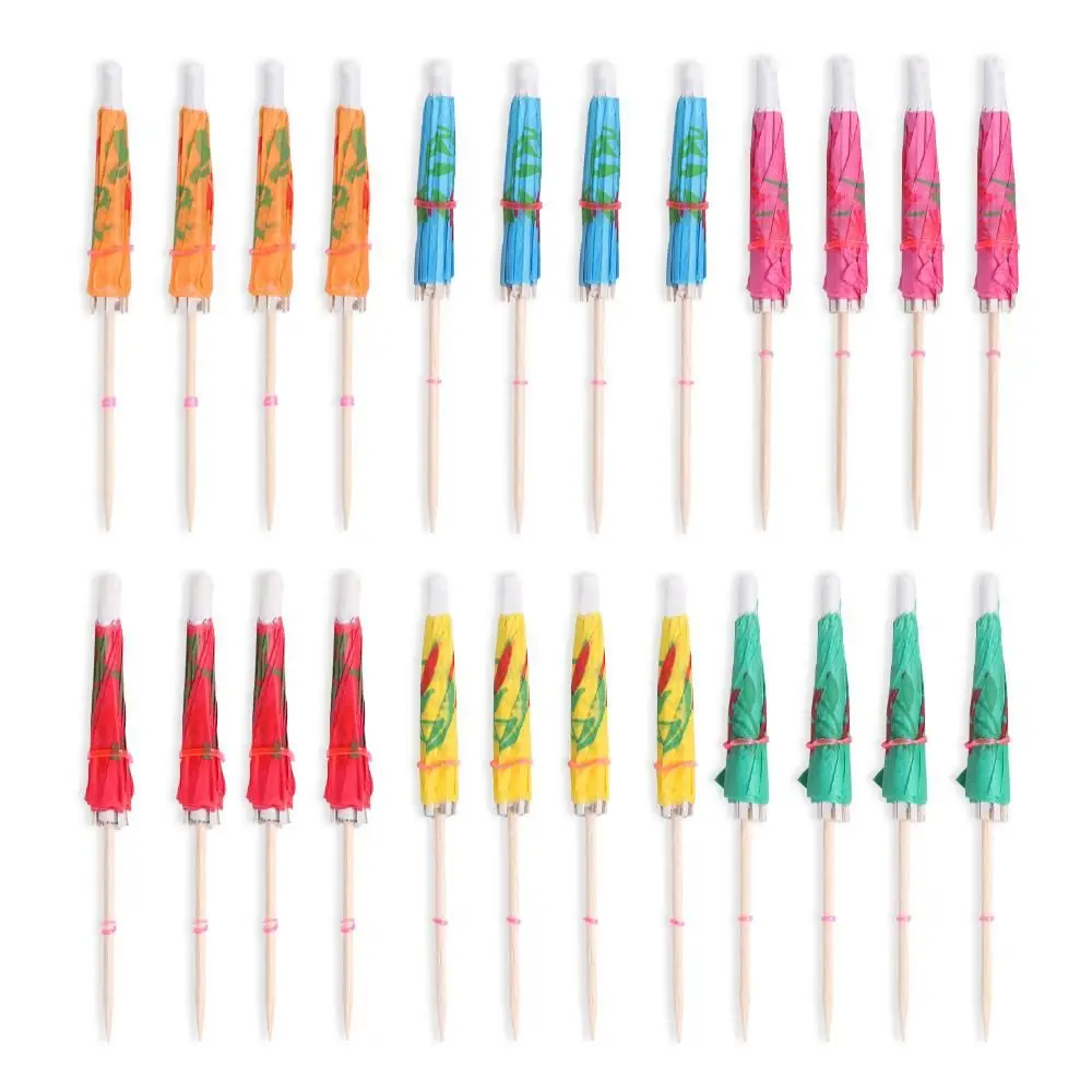 24PCS Mixed Color DIY Wedding Cocktail Decoration Drinks Accessories Paper Umbrella Sticks Cake Topper Mini Tropical Parasols