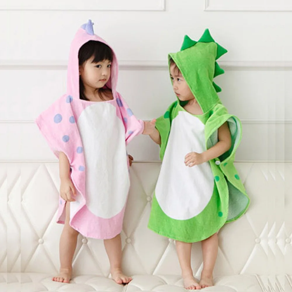 Dinosaur Absorbent Hooded Cloak Beach Towel Summer Soft Microfiber Quick Drying Baby Bath Towels Bathrobe Clothing Kids Children