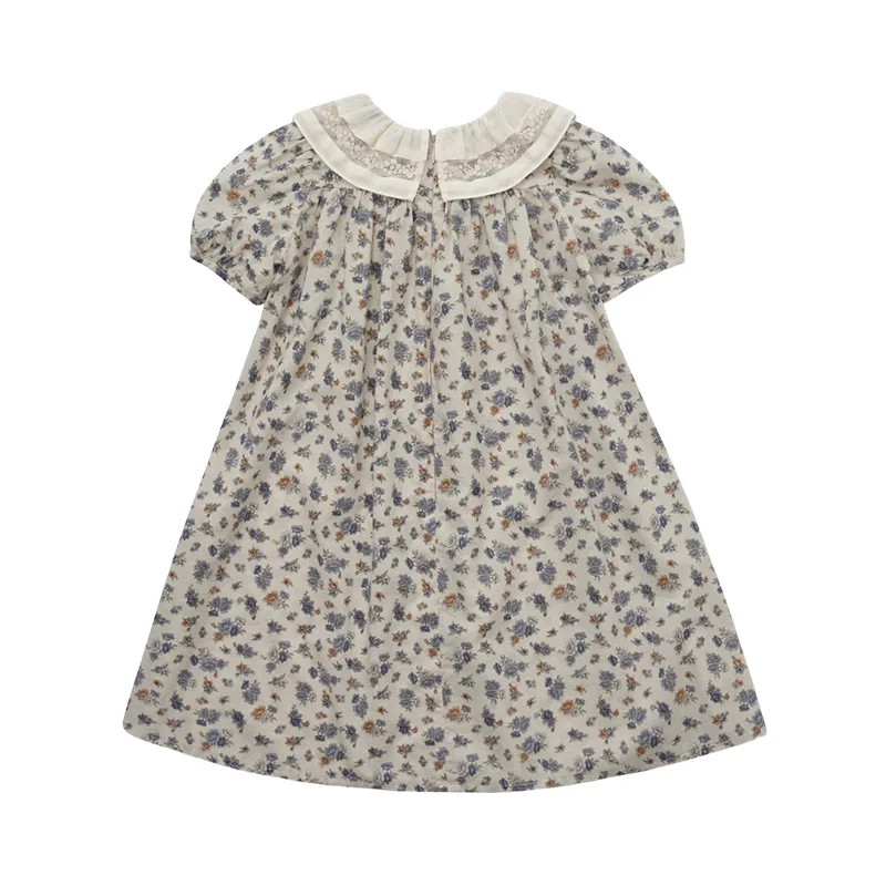 Dress 2025 summer girls dress short sleeve washed cotton tencel cotton printed dress inside out ensemble