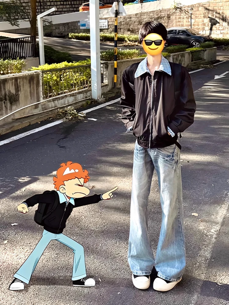 

Мужской комплект джинсов и джинсов Fla Pattern, широкий джинсовый комплект, полный комплект Cleanfit, американский длинный свек, осенний ансамбль Faion