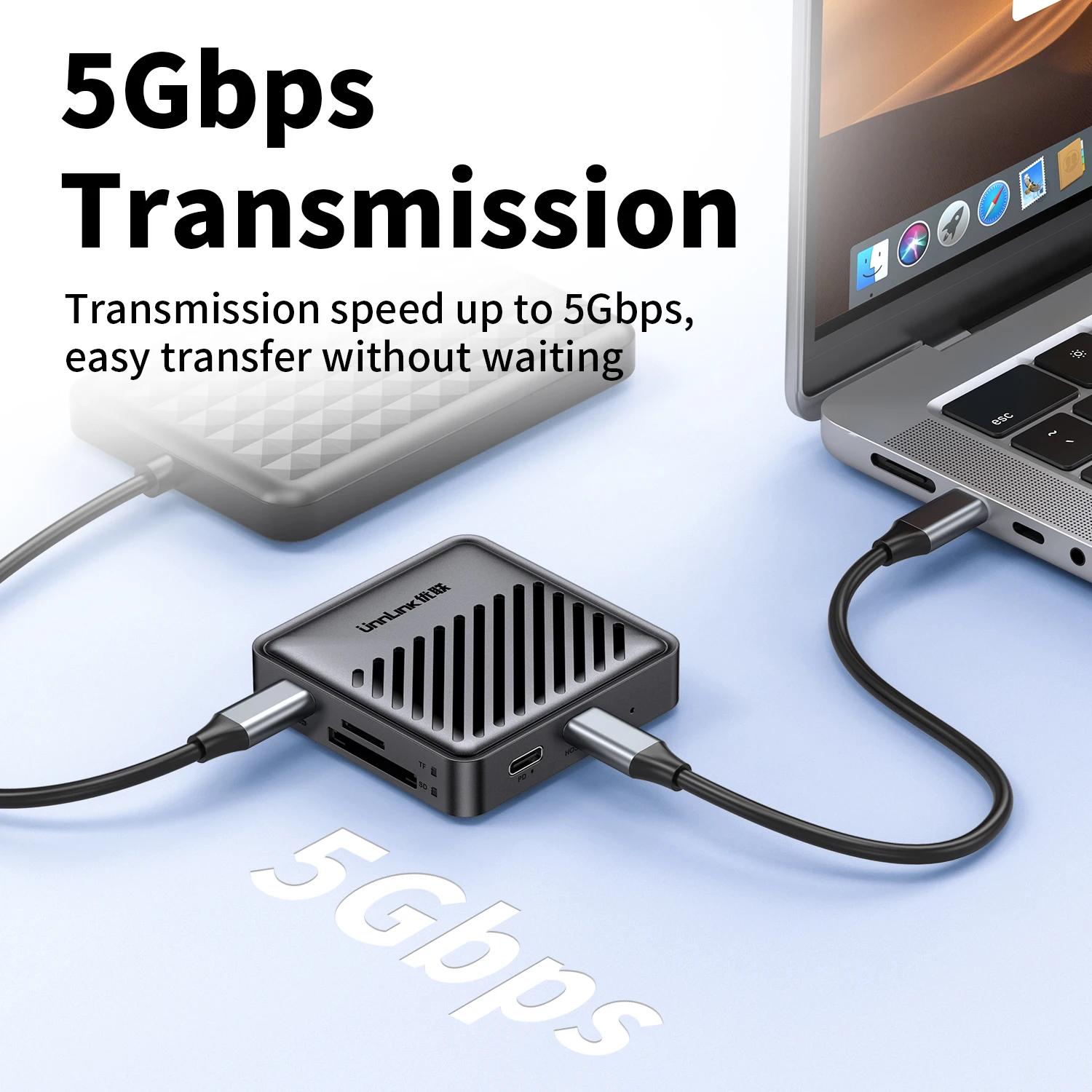 Unnlink Magnetische USB-C-Hub-Multiport-Dockingstation 4K HDMI PD 65 W SD/TF für Lightroom-Bearbeitung auf Mac/iPad/iPhone 15/17