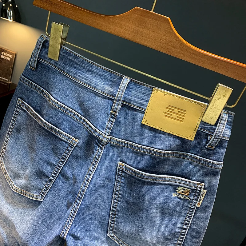 2025 new five quarter jeans men's summer thin straight tube retro trendy brand nostalgic casual denim five quarter pants