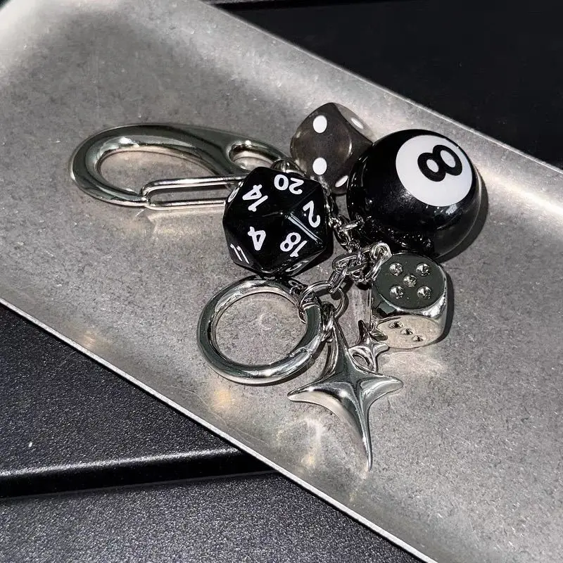 Hiphop Black Dice Billiards Keychain Y2K Pink Lucky Dice Starburst Pendant Bag Charms Hangings Punk Cool Ornament Accessories