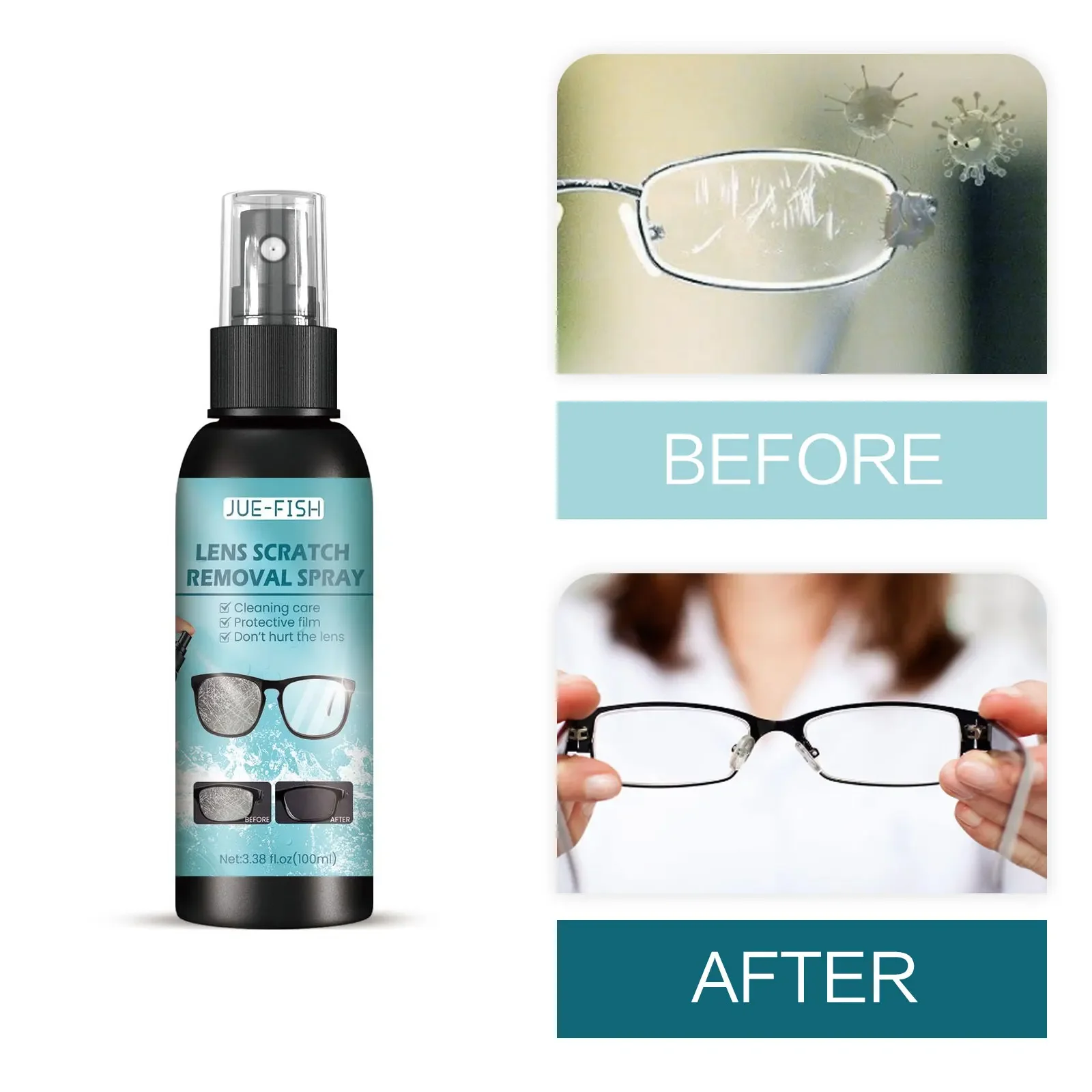 100ml Glasses Lens Cleaner Spray Eyeglass Scratch Removing Glasses Lens Refurbishment Maintenance Lens Scratches Removal Spray