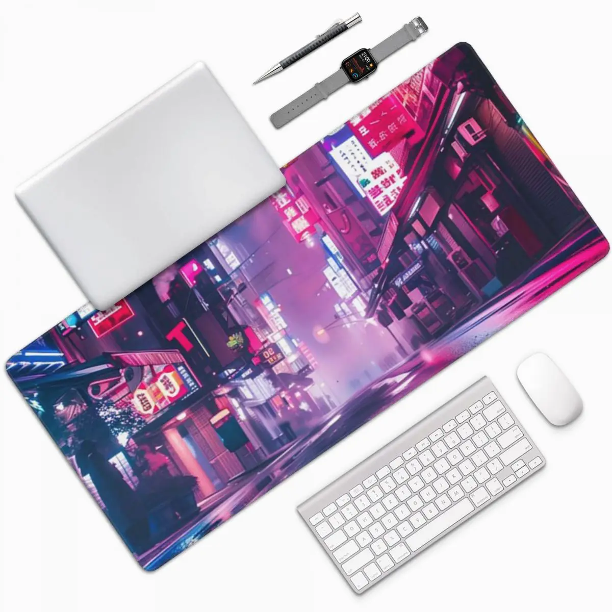 

Neon Tokyo Street Pixel C-Cyberpunk Style Large Mouse Pad Computer Keyboard Mouse Mat Gaming Laptop Desk Mat Office Table Mats