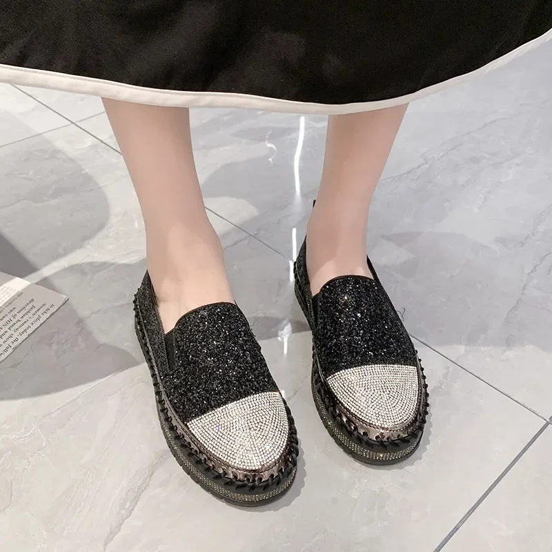 2024Z Loafers Shoe Women Spring New Water Diamond Casual Shoes Flat Vulcanized Shoes Fashion