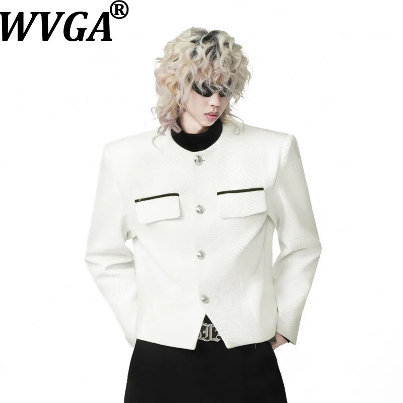 WVGA Autumn New Men's Light Luxury Color-Block Fashion Short Jacket Niche Chic Casual Stand Collar Long Sleeved Coats Ins W27881