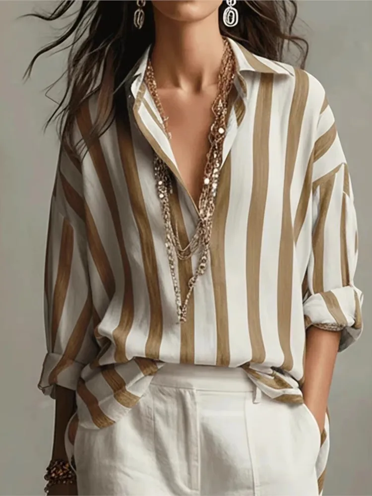 

Spring Summer Autumn New Tops Shirts Women's Striped Lapel Loose Fashion Pullover Women's Shirts Elegant Casual Office Shirts