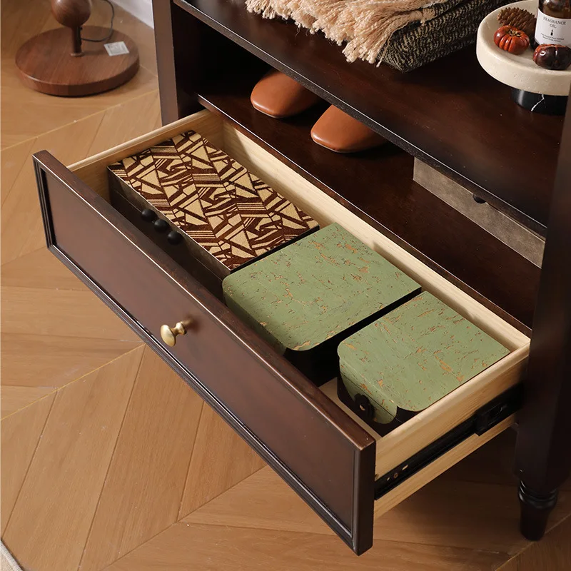 American retro solid wood coat rack integrated multi-functional storage medieval clothing rack