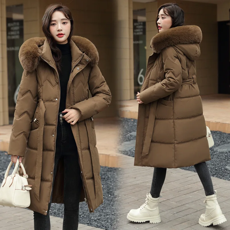 Fashion Winter Long Parkas Women's Down Cotton-padded Jacket Long-sleeve Coats Thicken Warm Overcoat Hooded Outerwear