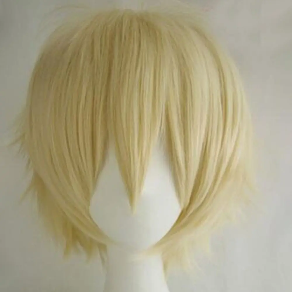 Men Women Multi-Color Short Straight Hairpiece Full Wig for Anime Party Cosplay