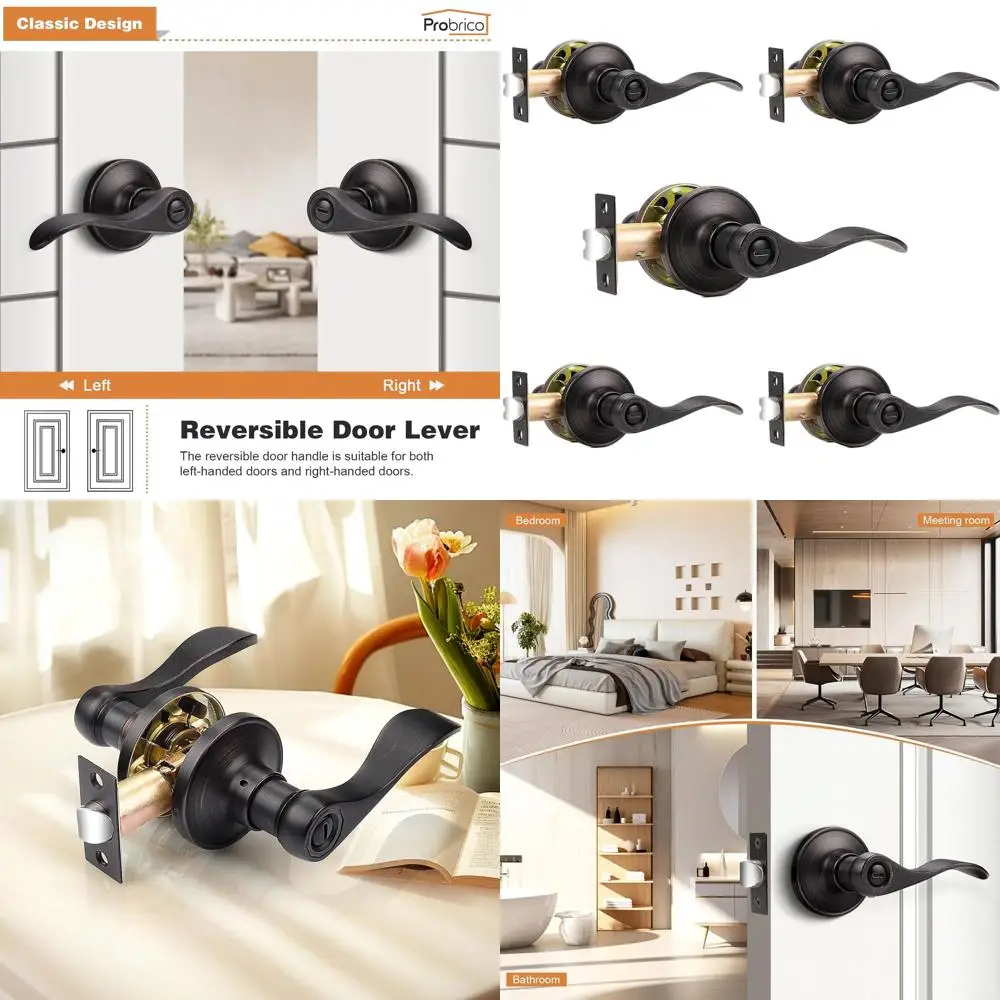 

Wave Design Oil Rubbed Bronze Privacy Door Levers, Keyless Interior, 5-Pack, Suitable for Left/Right Hand Doors