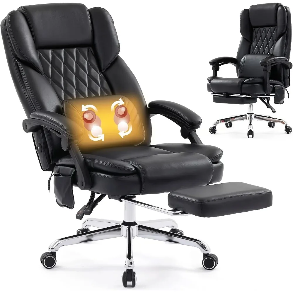 Big and Tall Office Chair with 3D Kneading Massage Lumbar Support, Office Chairs for Back Pain Relief, Ergonomic Comfort 130° Reclining Desk Chairs Managerial Chairs for Heavy People