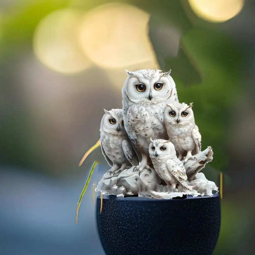 Acrylic White Owl Statue Stake Cute Waterproof Animal Figurine Sculptures Creative Multi Functional Garden Floor Plugs Yard