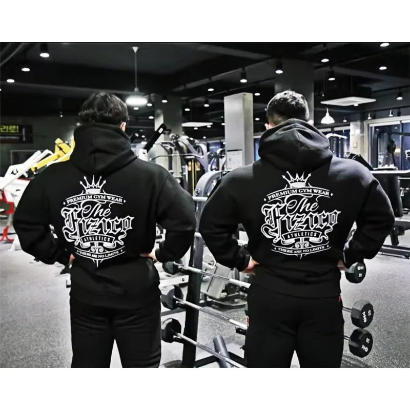 

Fitness Clothes Letter Printed Men's and Women's Cotton Hoodies Without Drawstring Loose Warm Sweater Long Sleeve Plush Pullover