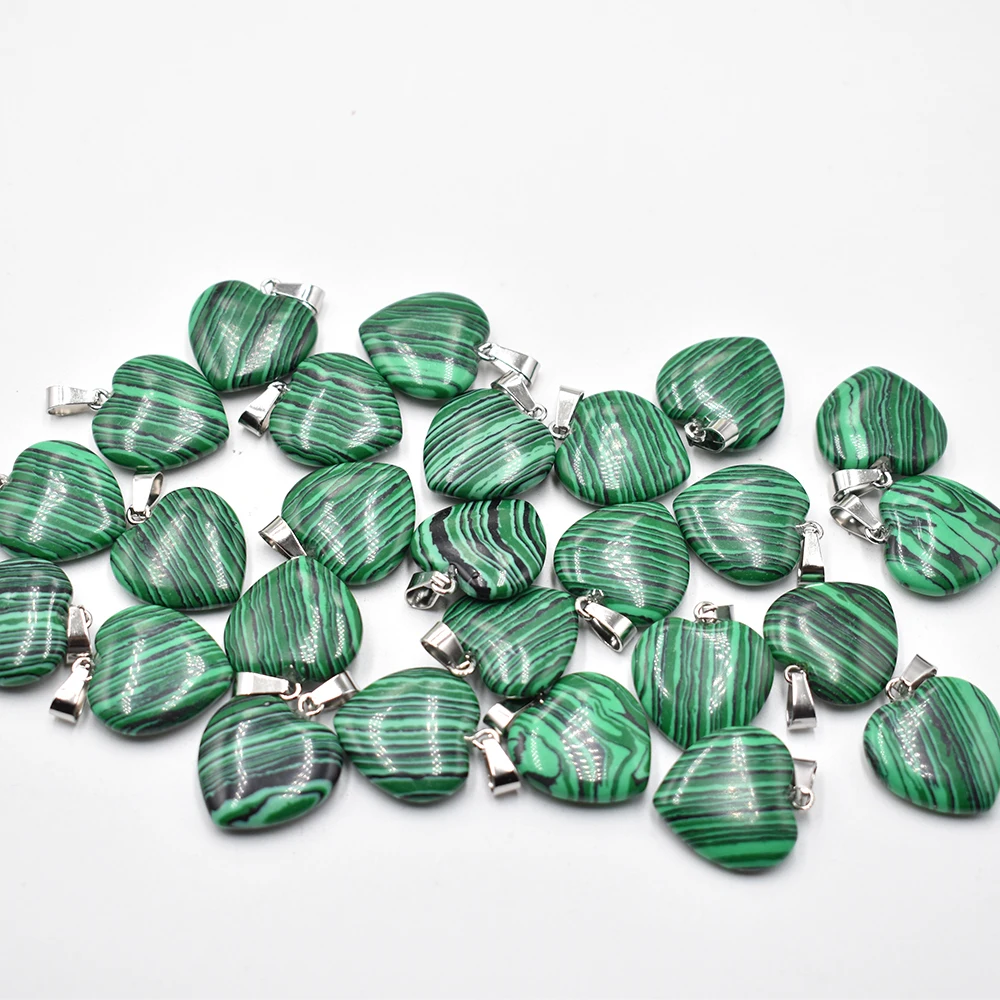 

Wholesale 20mm 24 50pcs/lot Fashion Heart Pendant Charms Malachite stone For DIY Jewelry Making Women Gift free shipping