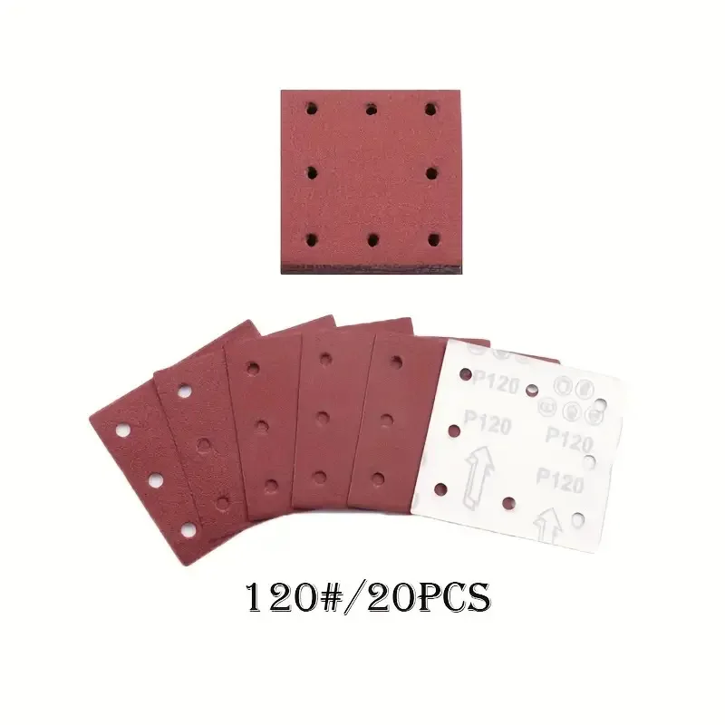 20 قطعة من ورق الصنفرة ذو 8 فتحات مقاس 110 × 115 مم، مجموعة ورق الصنفرة 60-800 خطاف ورق الصنفرة المستطيل ولوحة ورق الصنفرة #6
