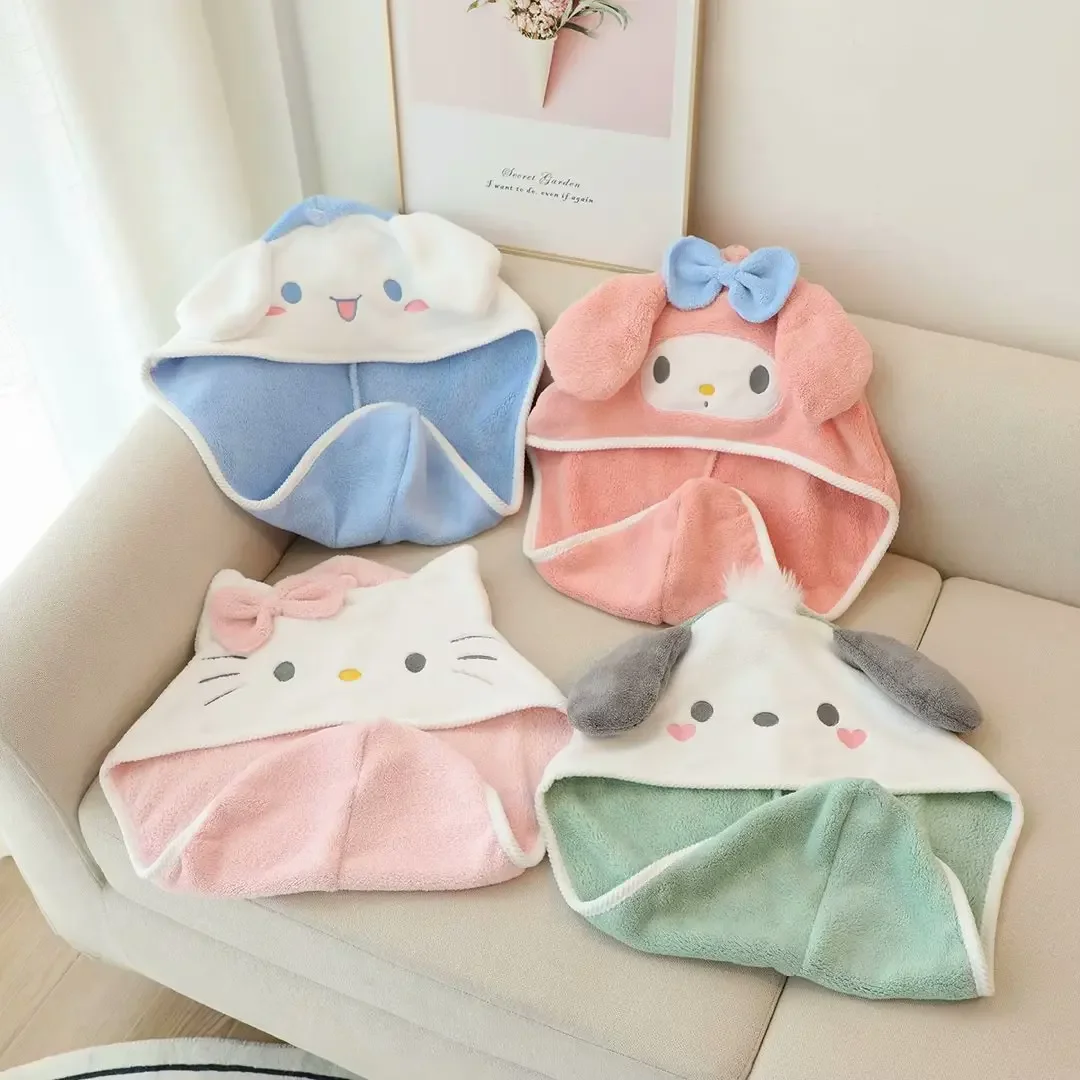 

Sanrio hello kitty Cute Hair Dryer Cap kuromi Women Quick-Dry Shower Cap Coral Fleece Bag Headscarf Hair Towel Hair Dryer Towel