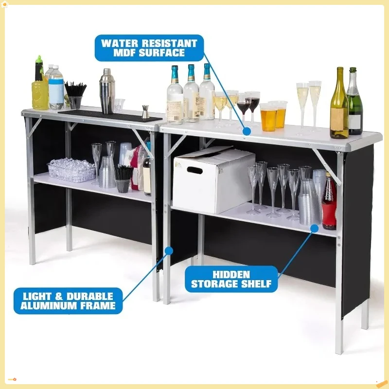 Conjunto de mesa portátil de barra dupla - Estação de bartender móvel, inclui maleta de transporte